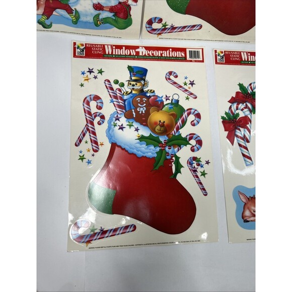 Vtg Color Cling Christmas Static Window Decorations Lot Decals Reusable NOS - Picture 5 of 6